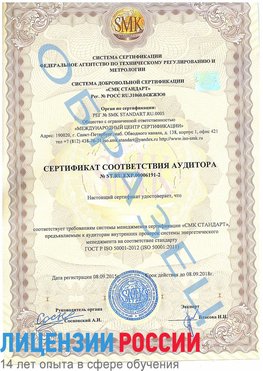 Образец сертификата соответствия аудитора №ST.RU.EXP.00006191-2 Новомосковск Сертификат ISO 50001